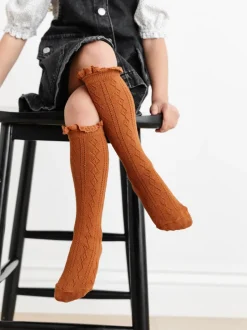 Fancy Lace Top Knee High Socks - Sugar Almond