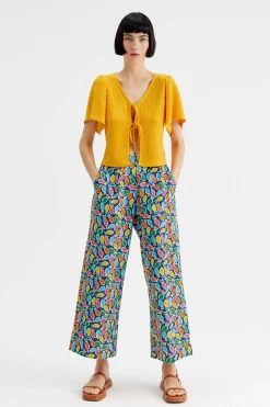Fish Print Wide-Leg Cropped Trousers