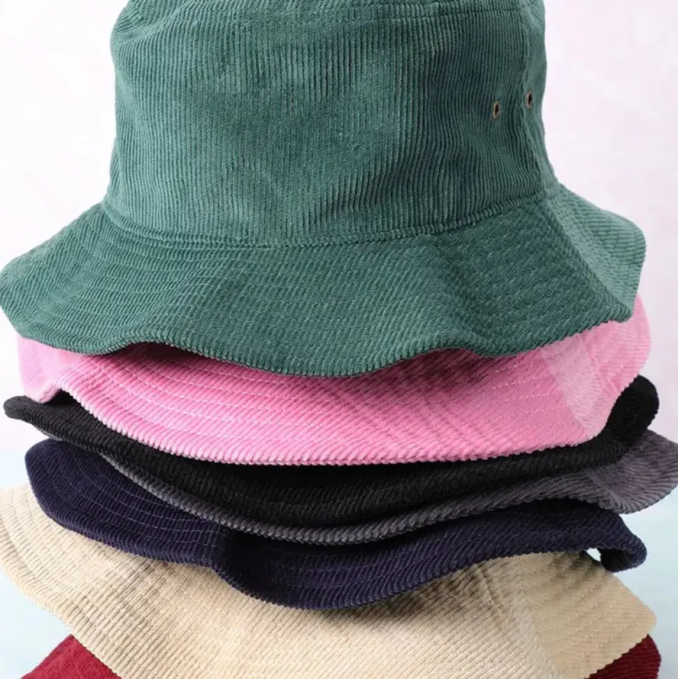 Foldable Vintage Corduroy Bucket Hat - Green