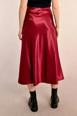 Long Satin Skirt - Dark Red