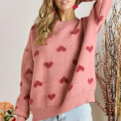 Lovely Heart Sweater - Pink/Red