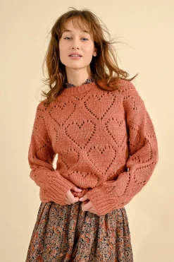 Openwork Pointelle Knit and Lurex Sweater - Terracotta