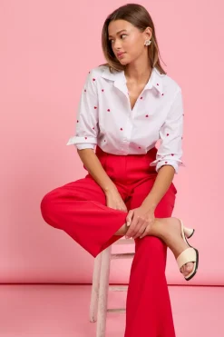 Poplin Heart Embroidery Shirt - White