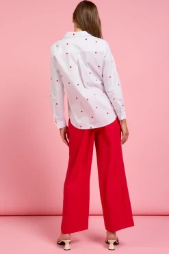 Poplin Heart Embroidery Shirt - White