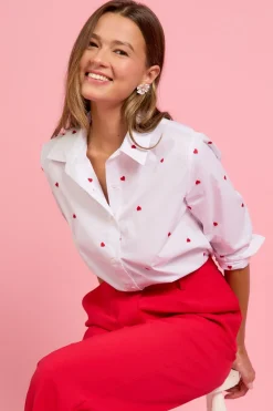 Poplin Heart Embroidery Shirt - White