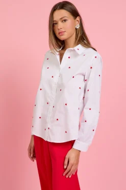 Poplin Heart Embroidery Shirt - White