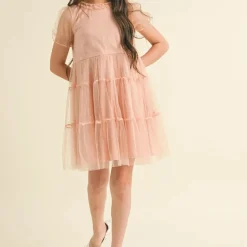 Puff Sleeve Tiered Mesh Dress