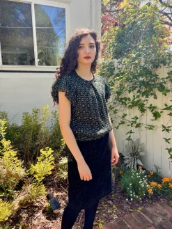 Ruffle Sleeve Silk Blouse