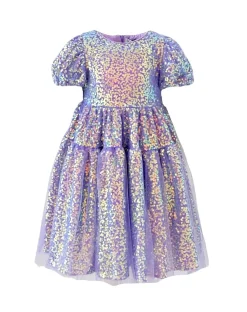 Sequin Daisy Puff Sleeve Dress