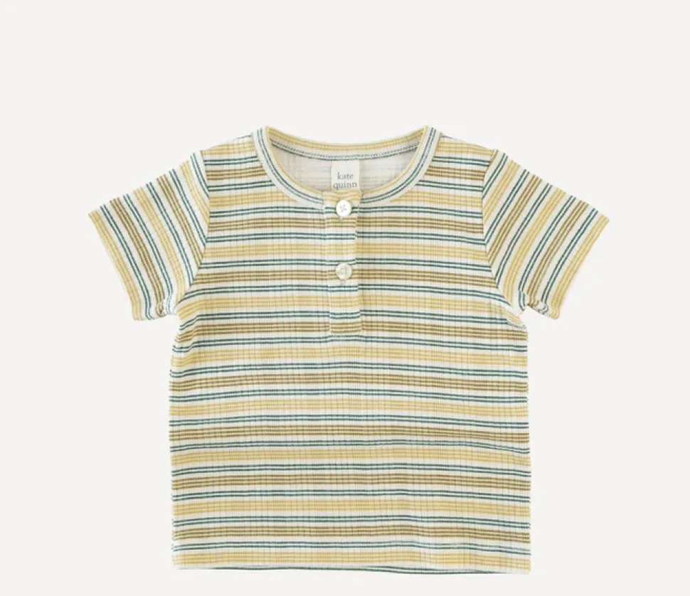 Short Sleeve Multi Stripe Henley Tee