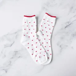 Always Lovely Heart Socks - White/Red