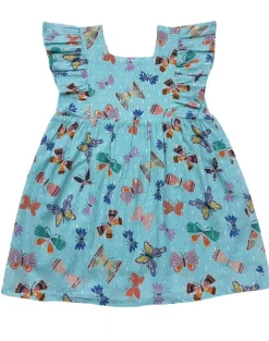 Aqua Butterfly Girls Ruffle Dress