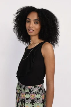 Asymmetric Overlay Tank Top - Black