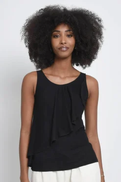 Asymmetric Overlay Tank Top - Black