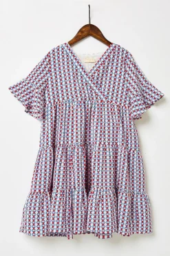Banded Surplice Neckline Print Dress