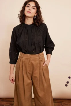 Bianca Lurex Broderie Black Blouse