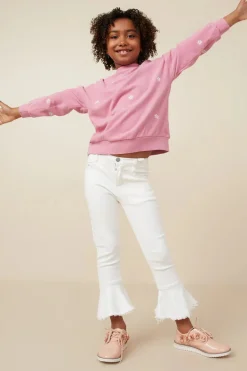 Brushed Textured Floral Embroidered Sweatshirt