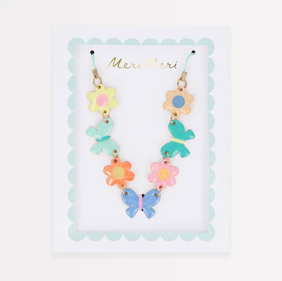 Butterflies & Flowers Enamel Charm Necklace