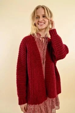 Cable Cardigan - Dark Red