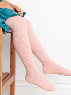 Cable Knit Tights - Blush