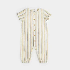 Canary Striped Cross Hatch Linen Playsuit