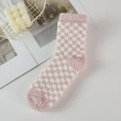 Checkerboard Pattern Fuzzy Winter Socks - Several Colors