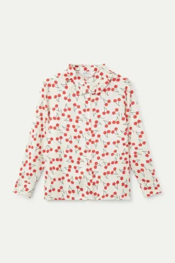 Cherry Print Ruffle Collar Shirt