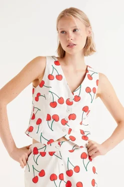Cherry Print Tailored Vest