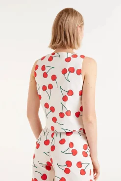 Cherry Print Tailored Vest