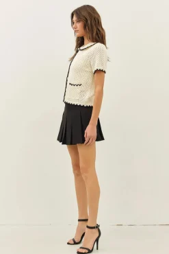 Contrast Scallop Cardigan - Black/Cream