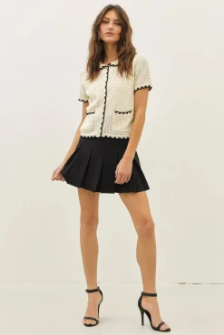 Contrast Scallop Cardigan - Black/Cream