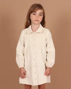 Corduroy Tiered Dress - Cream