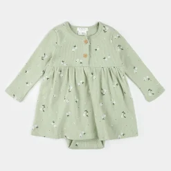 Ditsy Floral Long-Sleeve Bodysuit Dress