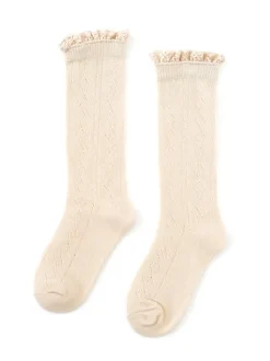 Fancy Lace Top Knee High Socks - Vanilla