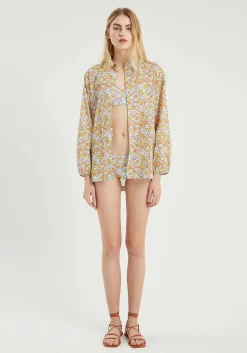 Fish Print Oversized Long-Sleeved Shirt