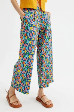 Fish Print Wide-Leg Cropped Trousers