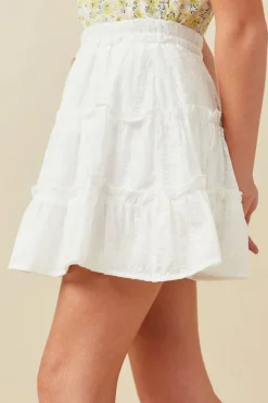 Floral Embroidered Button Skirt