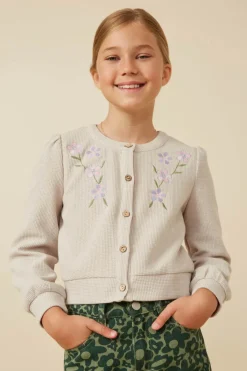 Floral Embroidered Textured Knit Cardigan