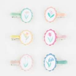 Flower Cameo Hair Clips (x6)