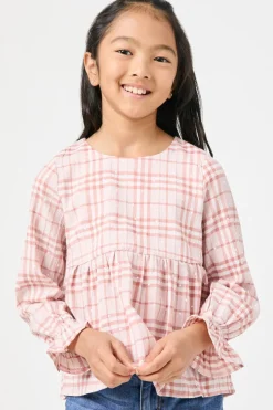 Girls Long Sleeve Plaid Peplum Top
