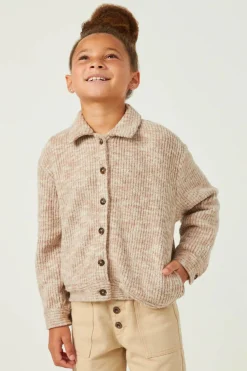 Girls Marled Rib Button Up Knit Jacket