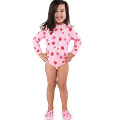 Girls One Piece UV Swimsuit | Pink Strawberry