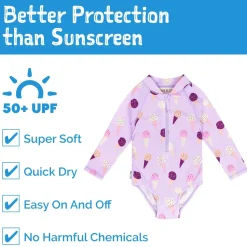 Girls One Piece UV Swimsuit | Lavender Ice Cream