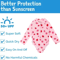 Girls One Piece UV Swimsuit | Pink Strawberry
