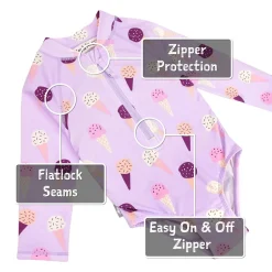 Girls One Piece UV Swimsuit | Lavender Ice Cream