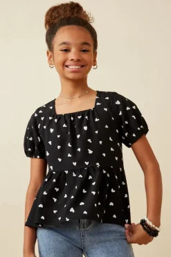 Heart Print Babydoll Top