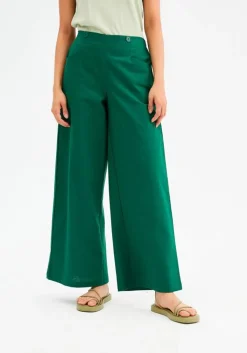High-Waisted Wide-Leg Trousers - Green