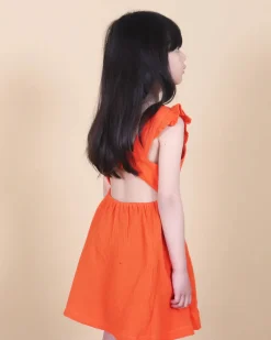 Linen Ruffle Open Back Dress