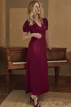 Long Satin Dress - Dark Red