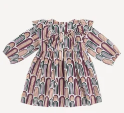 Long Sleeve V-Ruffle Dress - Jewel Rainbow